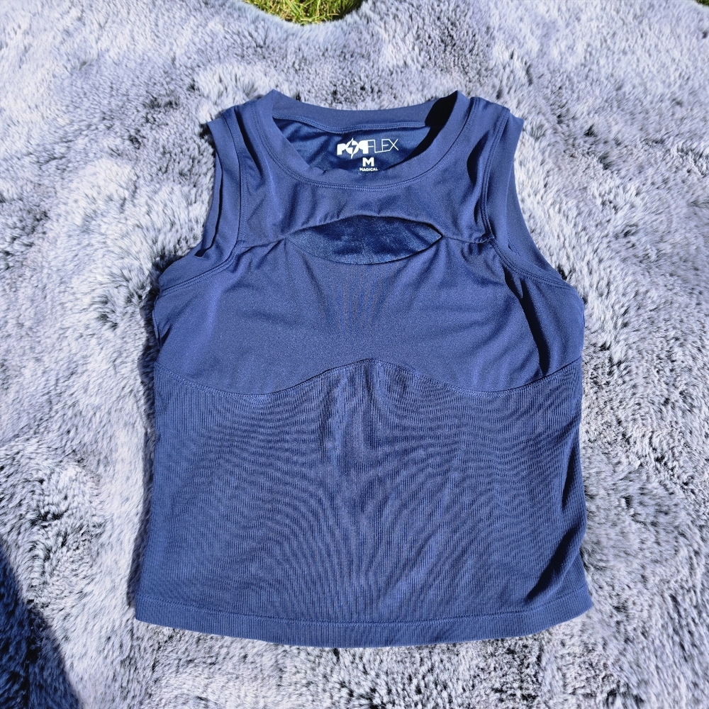 Blueberry Popflex Sleeveless Keyhole Cut Out Tank Top